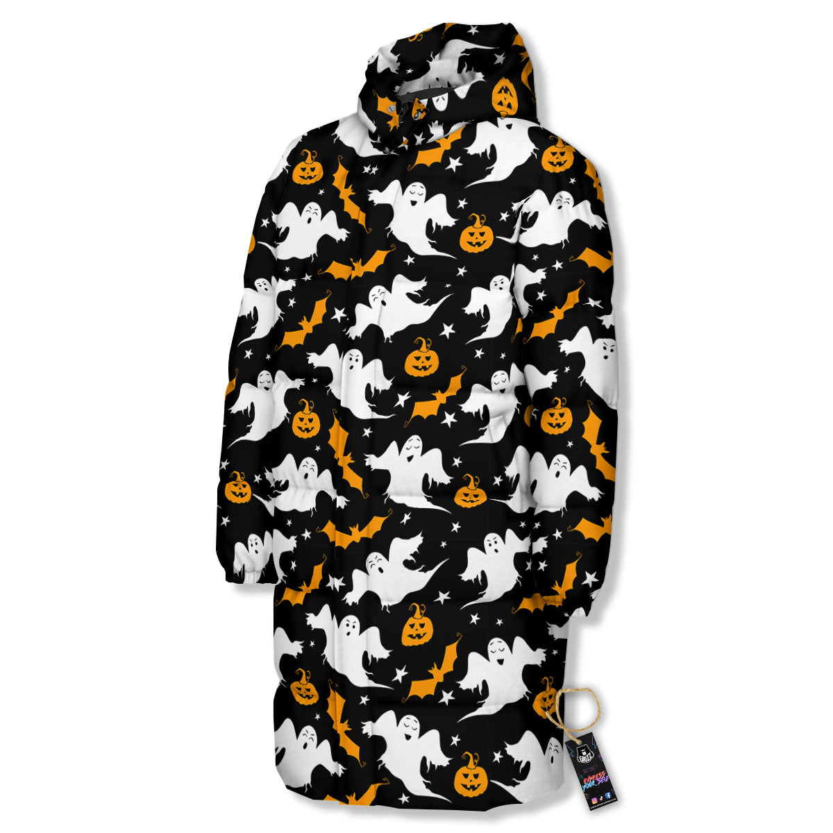 Ghost Halloween Print Pattern Long Down Jacket-grizzshop