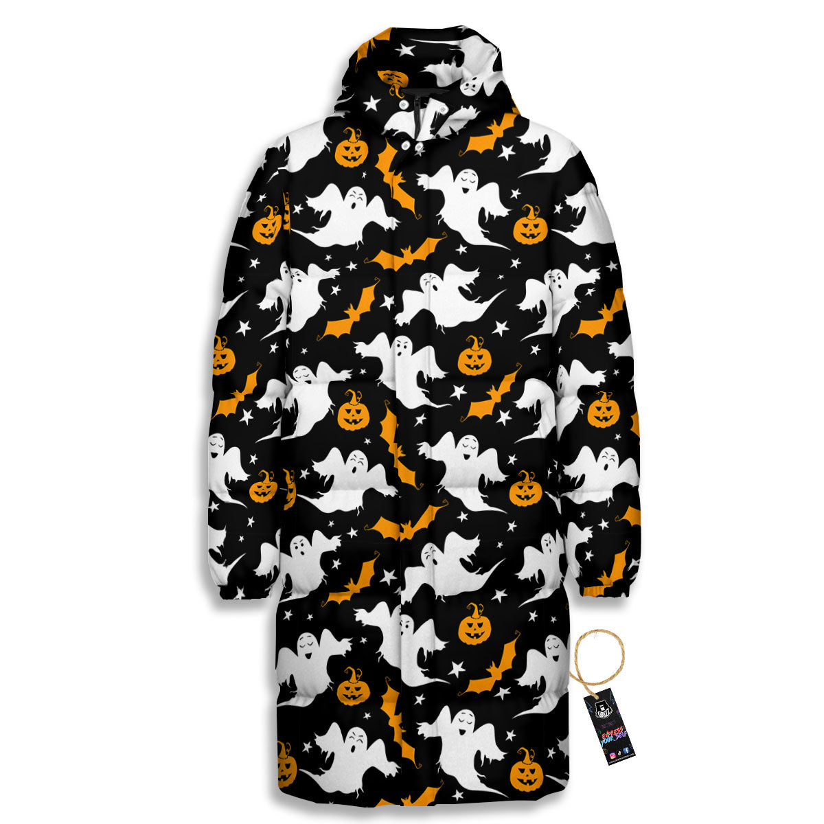 Ghost Halloween Print Pattern Long Down Jacket-grizzshop