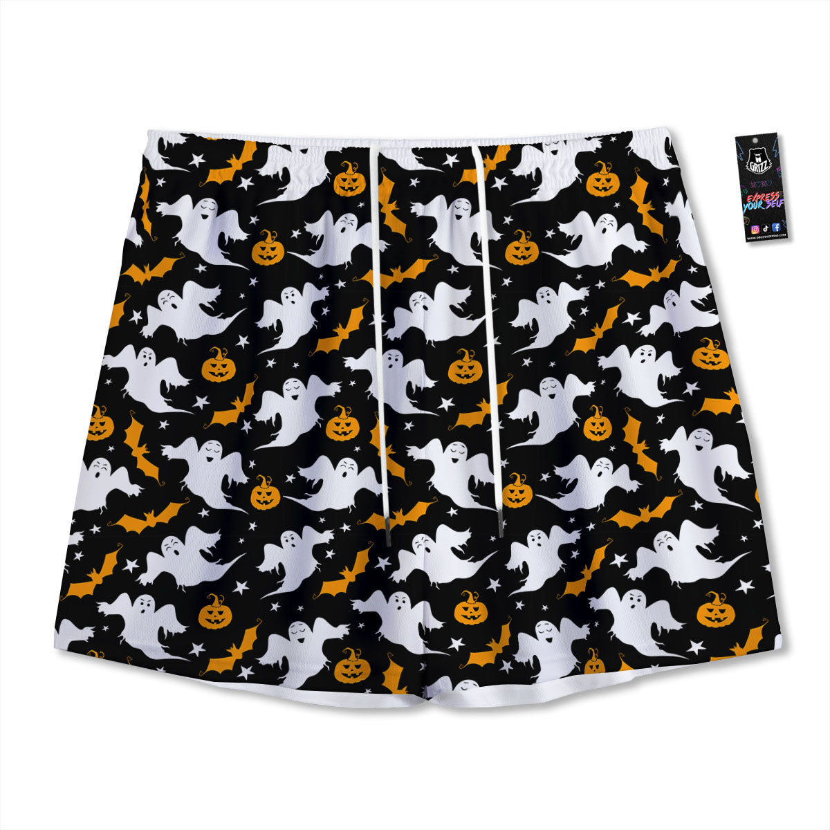 Ghost Halloween Print Pattern Mesh Shorts