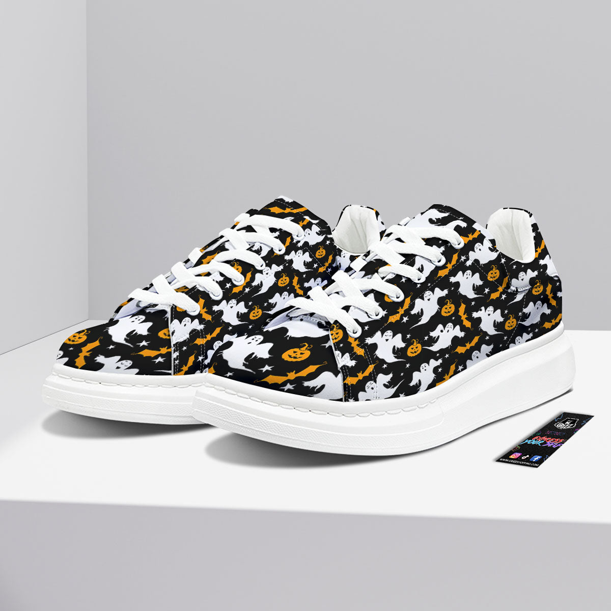 Ghost Halloween Print Pattern Platform Shoes-grizzshop