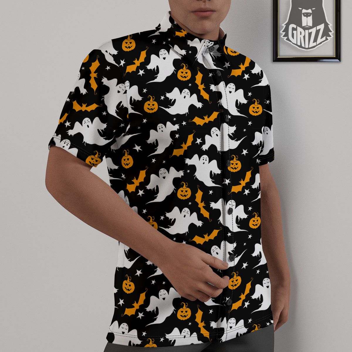 Ghost Halloween Print Pattern Untucked Shirts-grizzshop