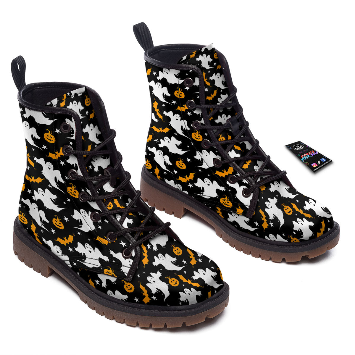 Ghost Halloween Print Pattern Work Boots-grizzshop