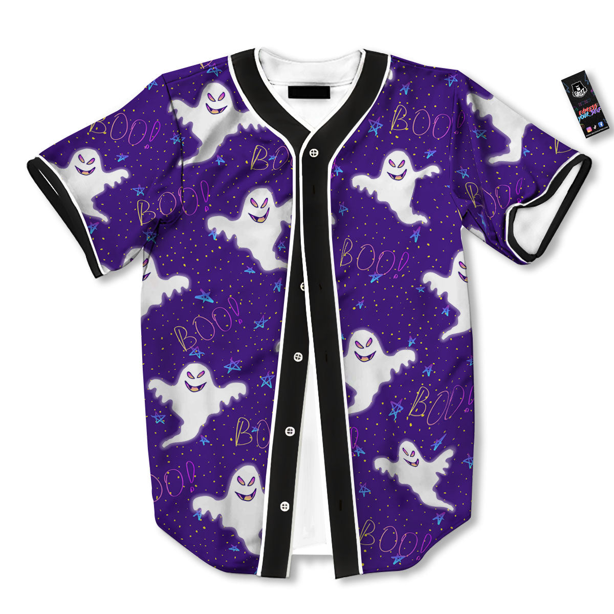 Ghost Happy Halloween Print Pattern Baseball Jersey-grizzshop