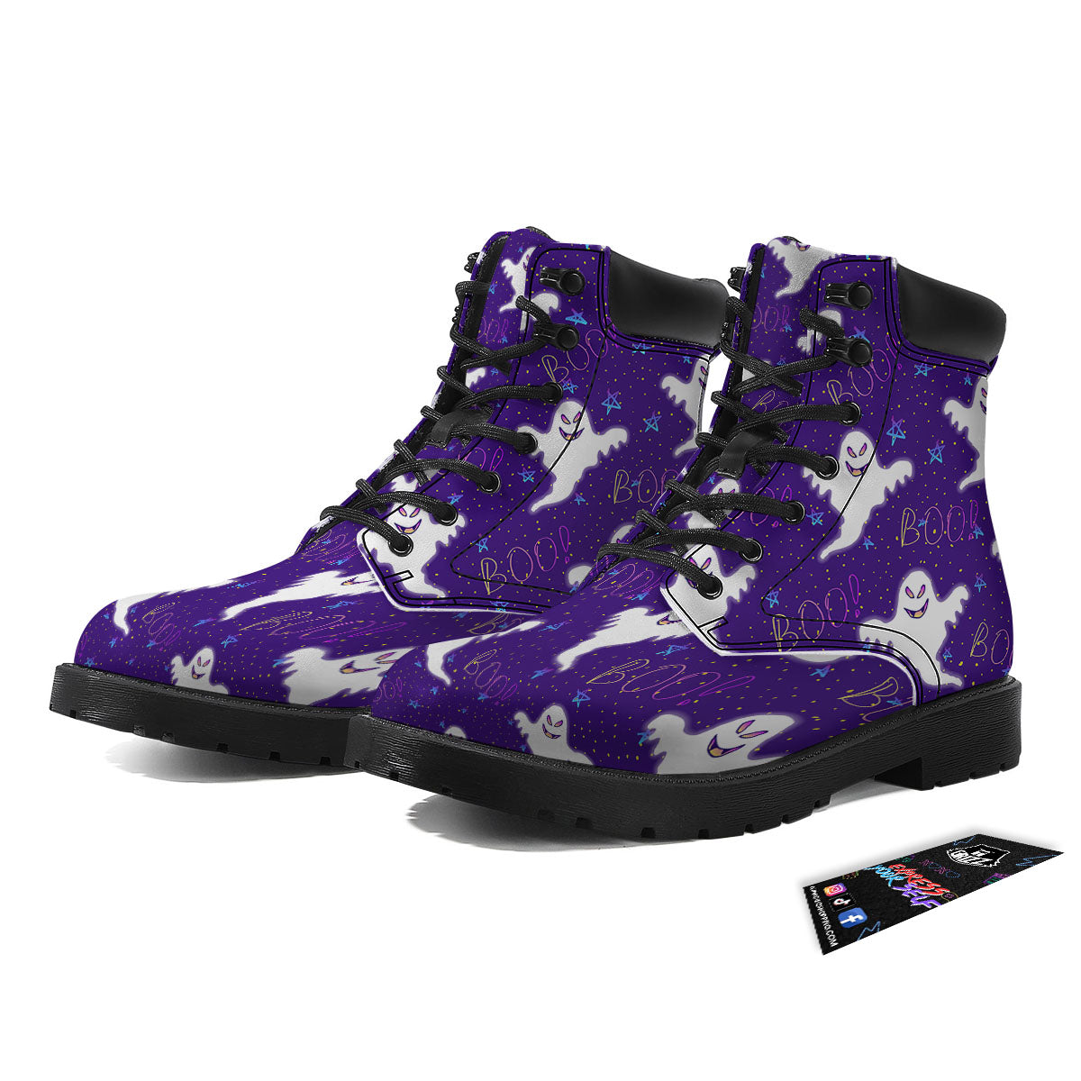 Ghost Happy Halloween Print Pattern Boots-grizzshop