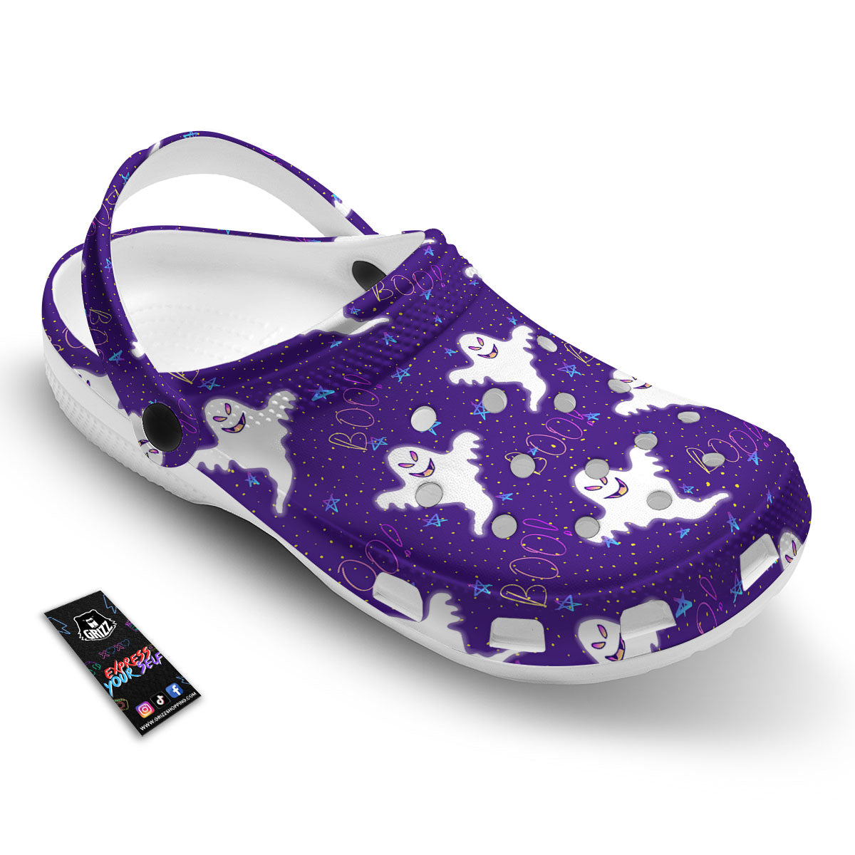 Ghost Happy Halloween Print Pattern Clog-grizzshop