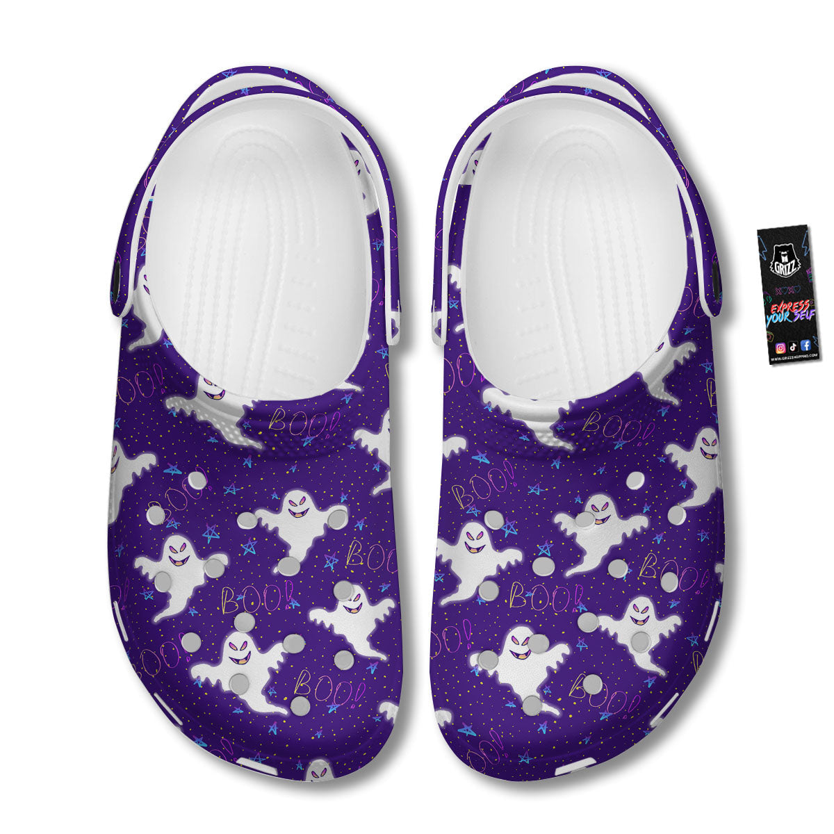 Ghost Happy Halloween Print Pattern Clog-grizzshop