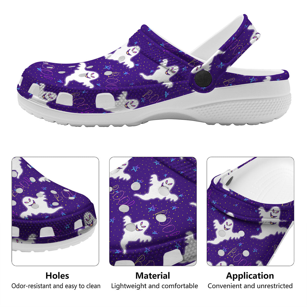 Ghost Happy Halloween Print Pattern Clog-grizzshop