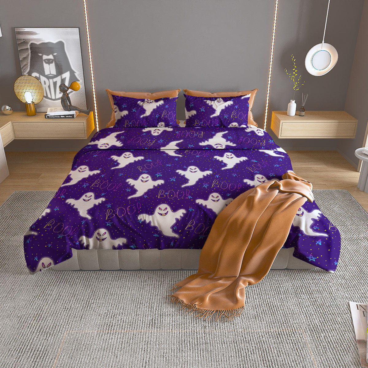 Ghost Happy Halloween Print Pattern Duvet Cover Bedding Set