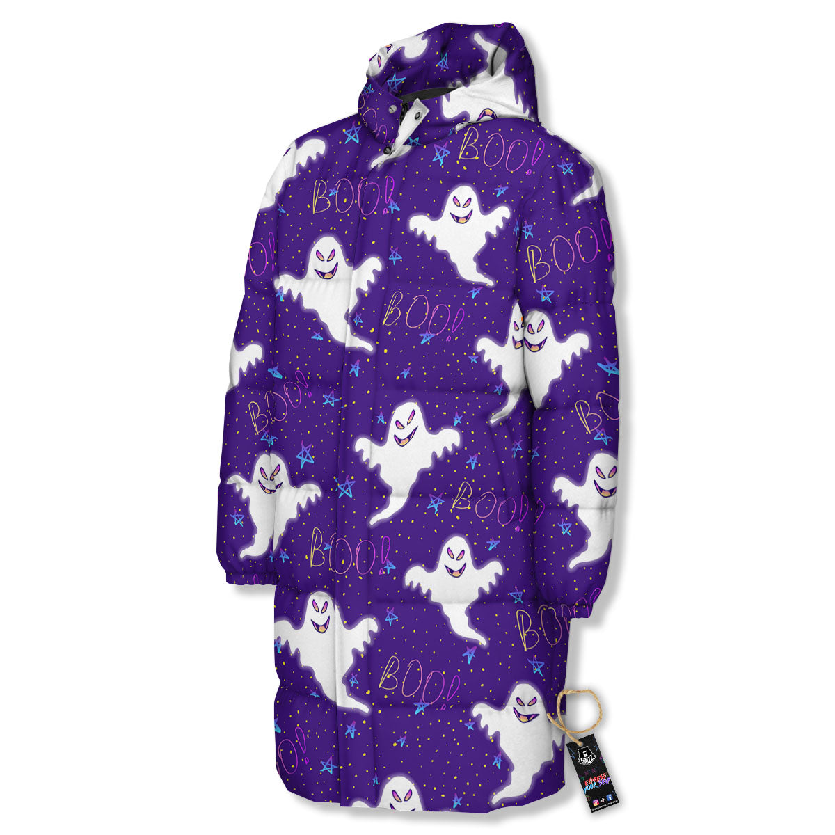 Ghost Happy Halloween Print Pattern Long Down Jacket-grizzshop