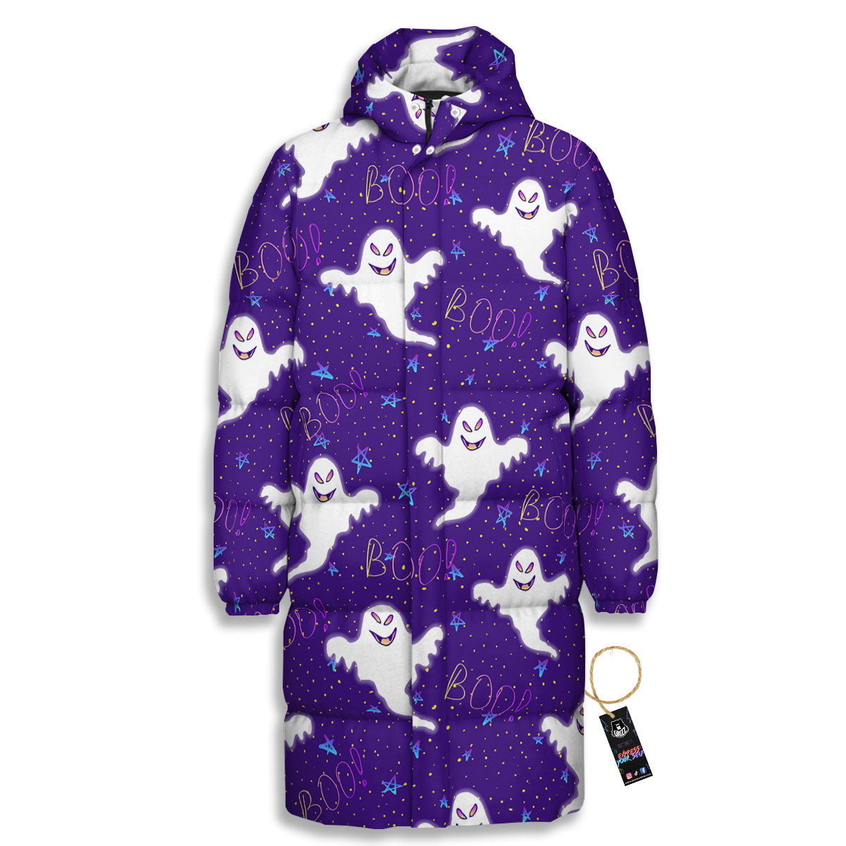 Ghost Happy Halloween Print Pattern Long Down Jacket-grizzshop