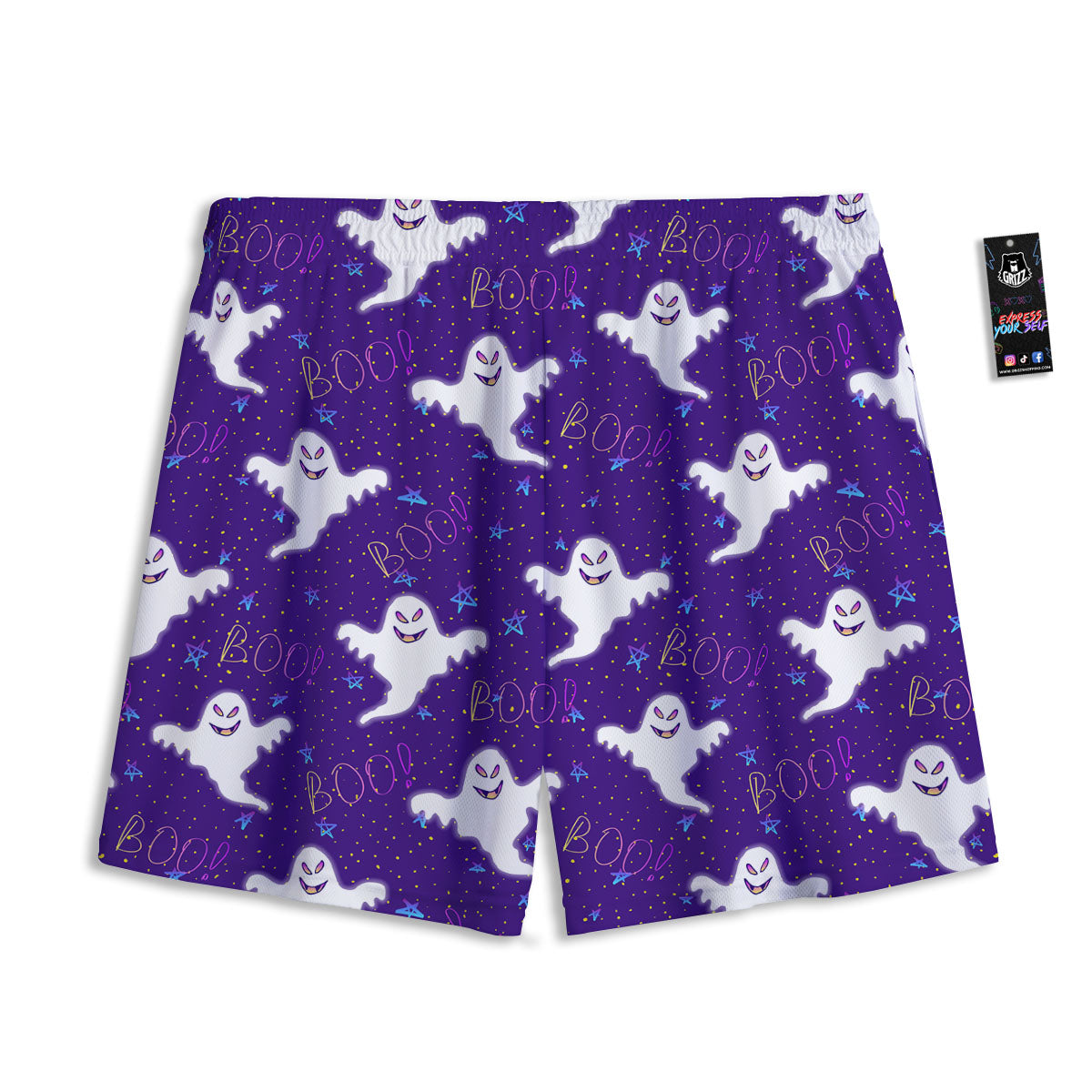 Ghost Happy Halloween Print Pattern Mesh Shorts