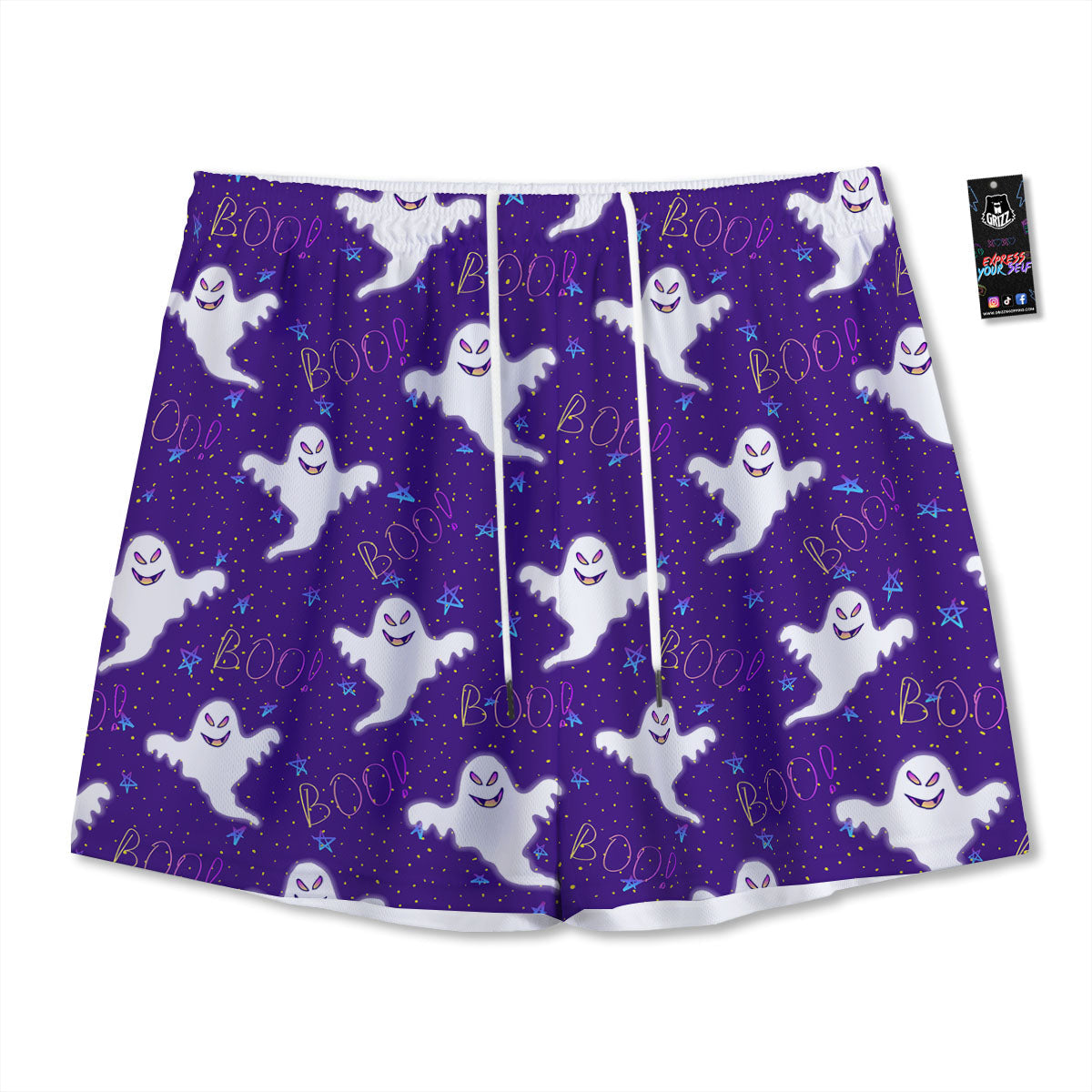 Ghost Happy Halloween Print Pattern Mesh Shorts