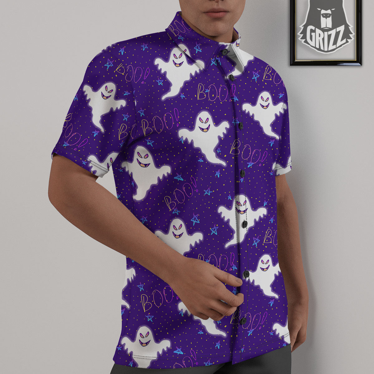 Ghost Happy Halloween Print Pattern Untucked Shirts-grizzshop