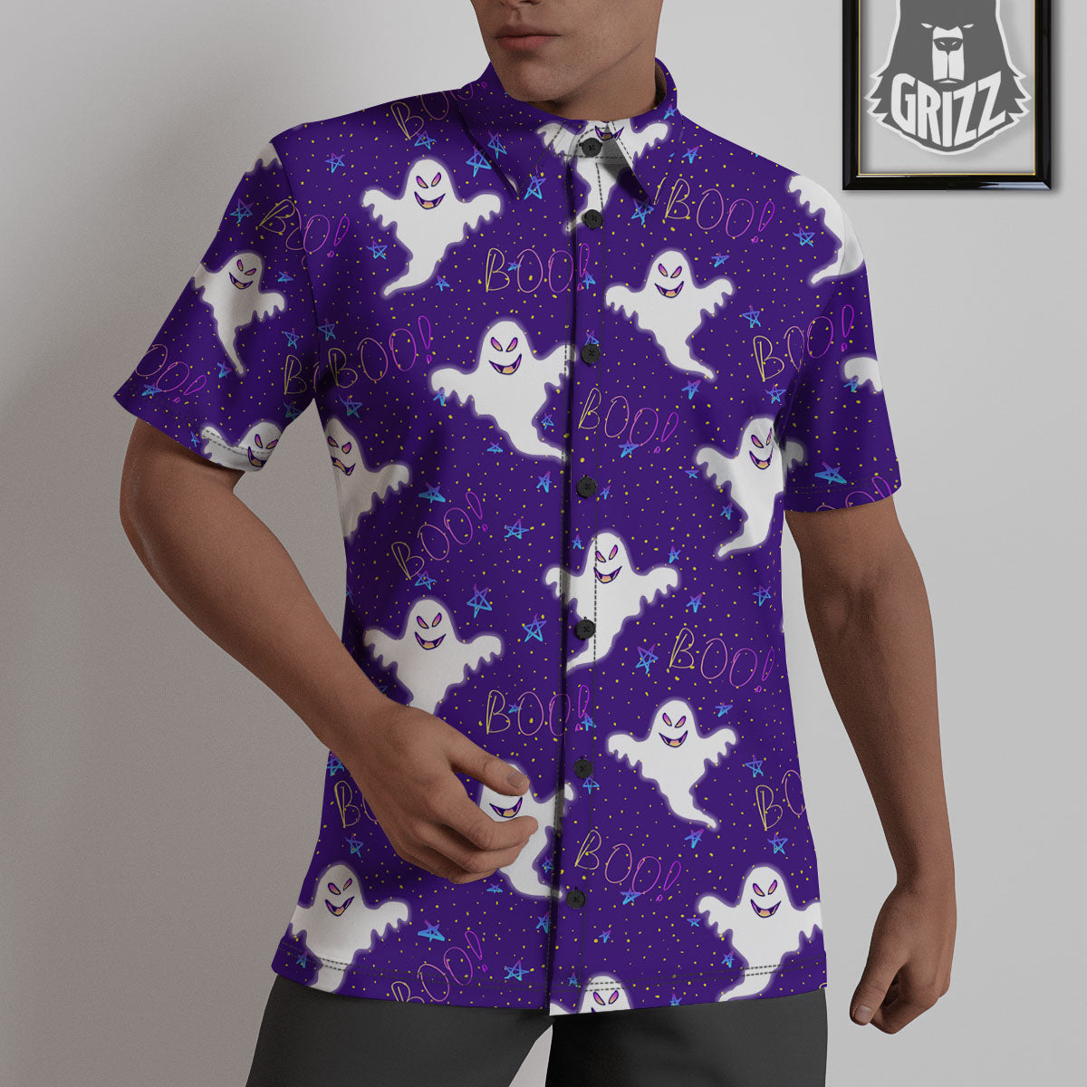 Ghost Happy Halloween Print Pattern Untucked Shirts-grizzshop