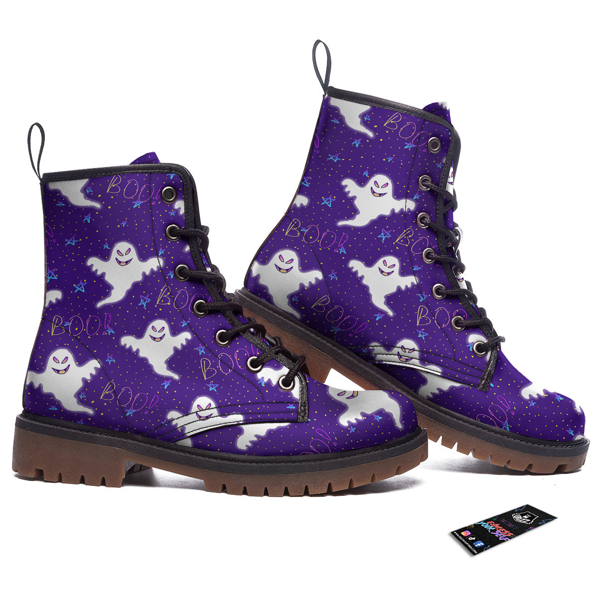 Ghost Happy Halloween Print Pattern Work Boots-grizzshop