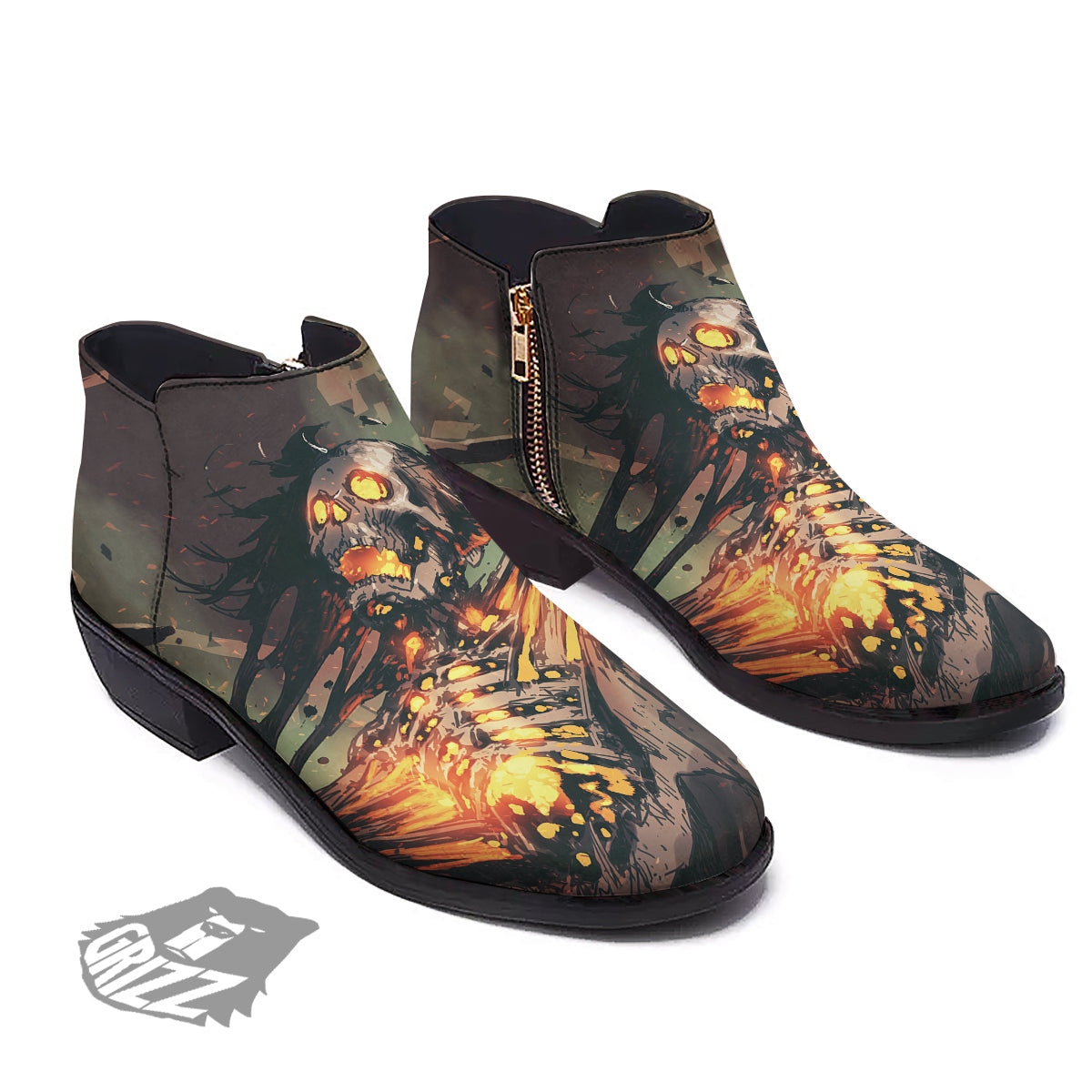 Ghost Skeleton Print Ankle Boots-grizzshop