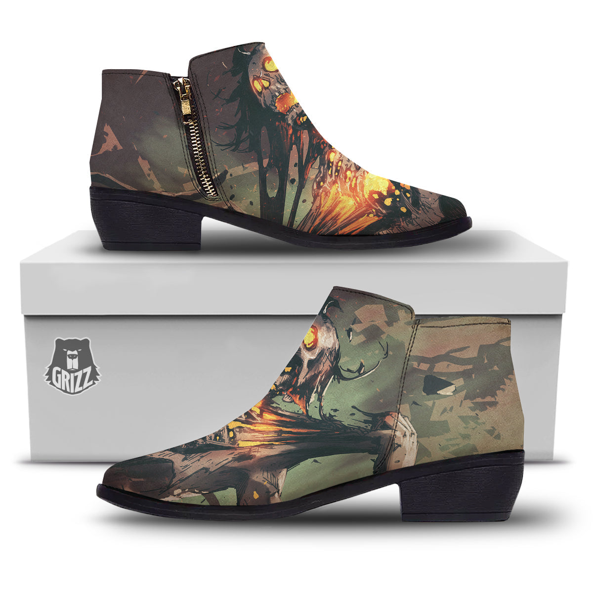 Ghost Skeleton Print Ankle Boots-grizzshop