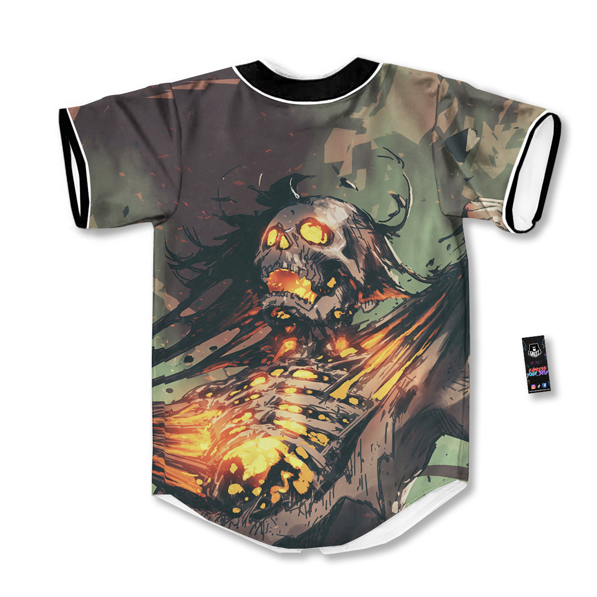 Ghost Skeleton Print Baseball Jersey-grizzshop