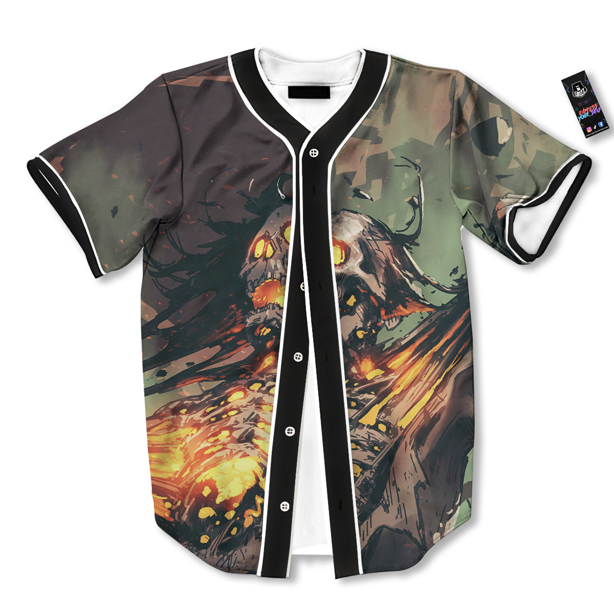 Ghost Skeleton Print Baseball Jersey-grizzshop