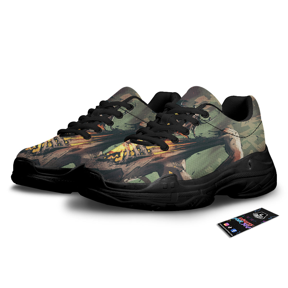 Ghost Skeleton Print Black Chunky Shoes-grizzshop