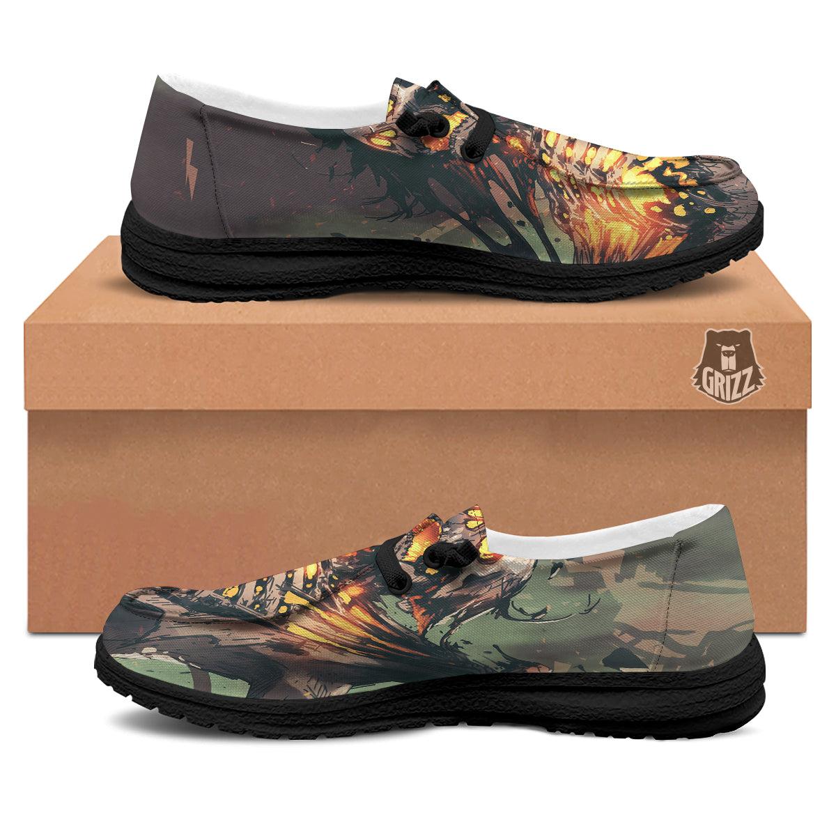 Ghost Skeleton Print Black Loafers-grizzshop