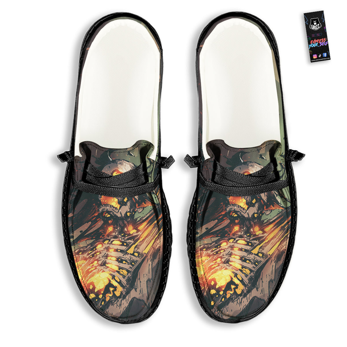 Ghost Skeleton Print Black Loafers-grizzshop
