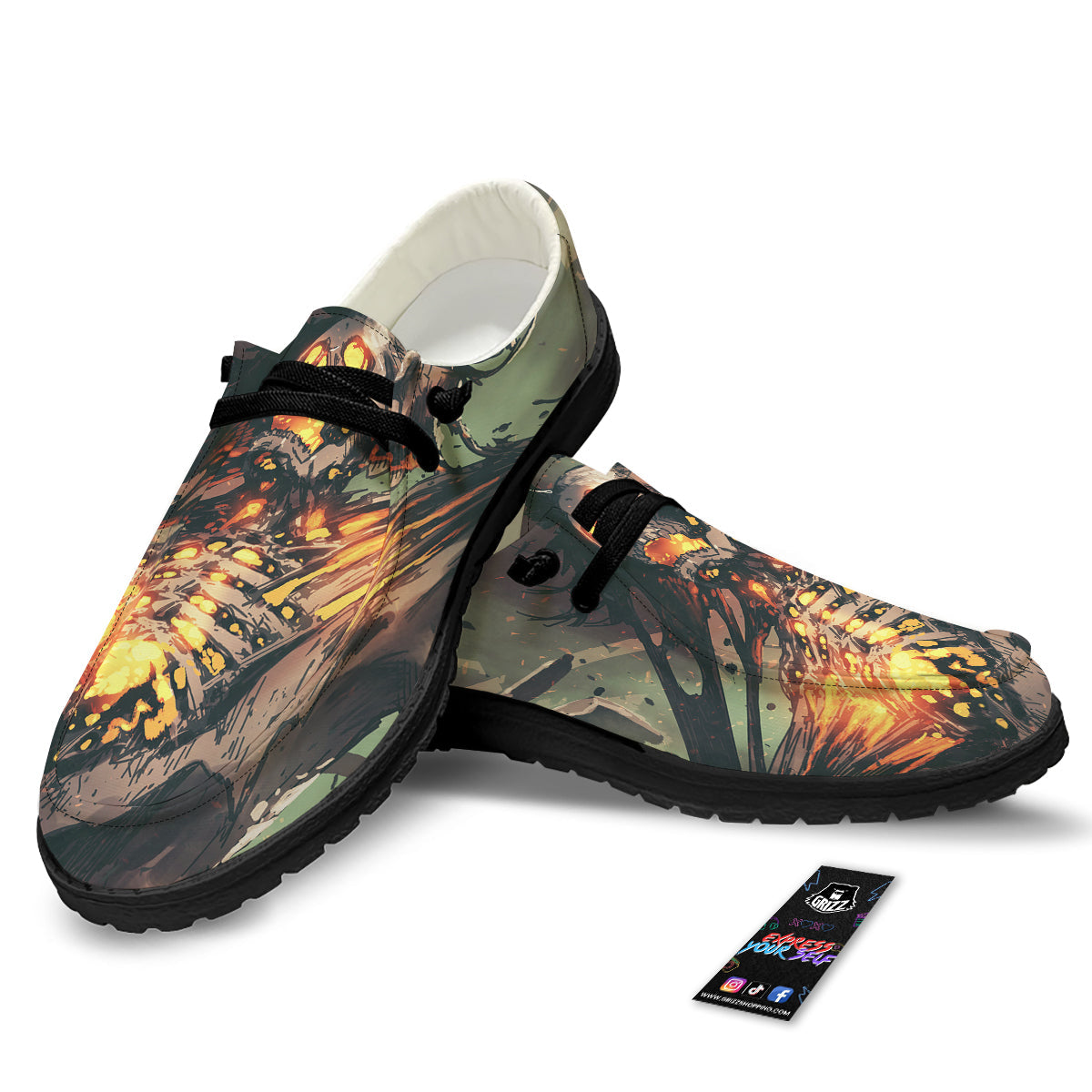 Ghost Skeleton Print Black Loafers-grizzshop