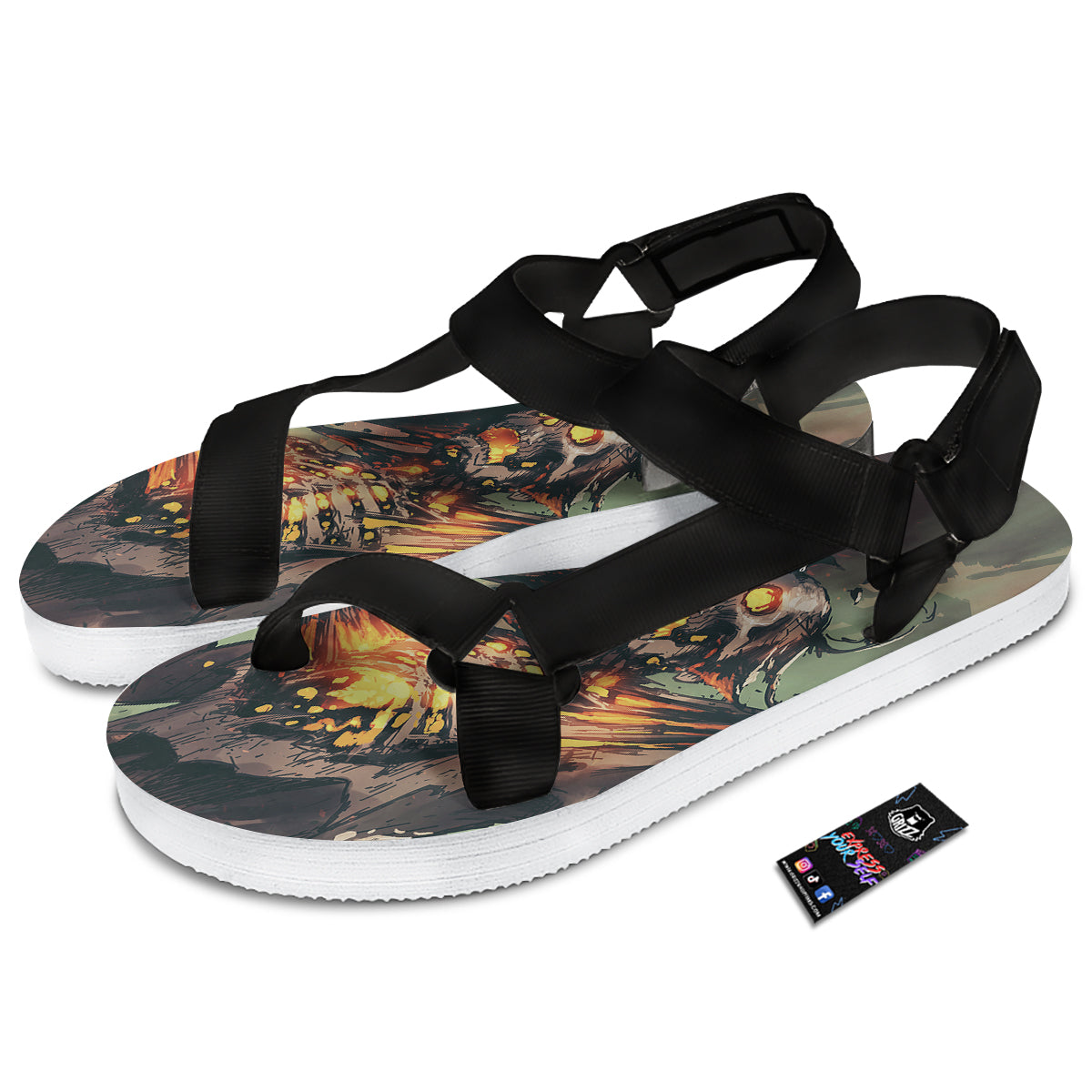Ghost Skeleton Print Black Open Toe Sandals-grizzshop