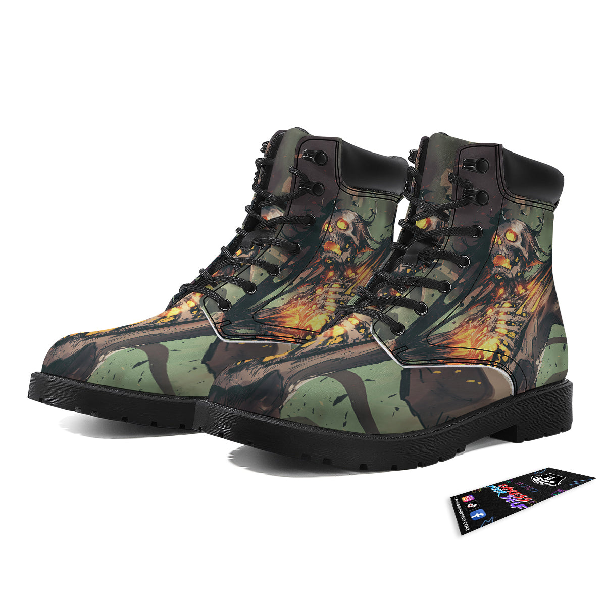 Ghost Skeleton Print Boots-grizzshop