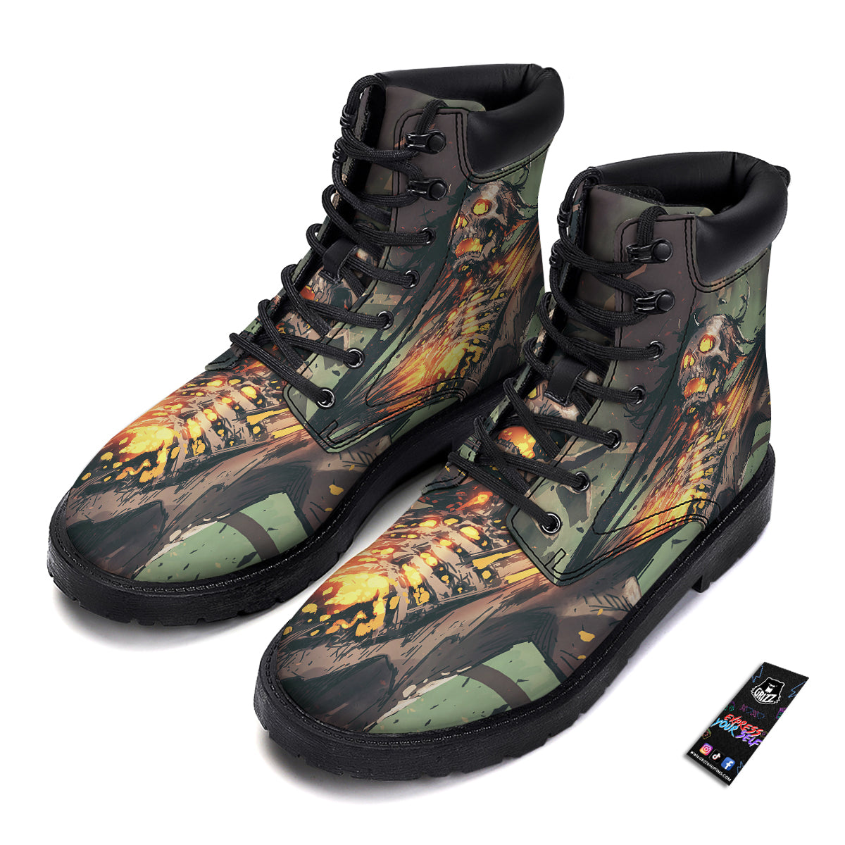 Ghost Skeleton Print Boots-grizzshop