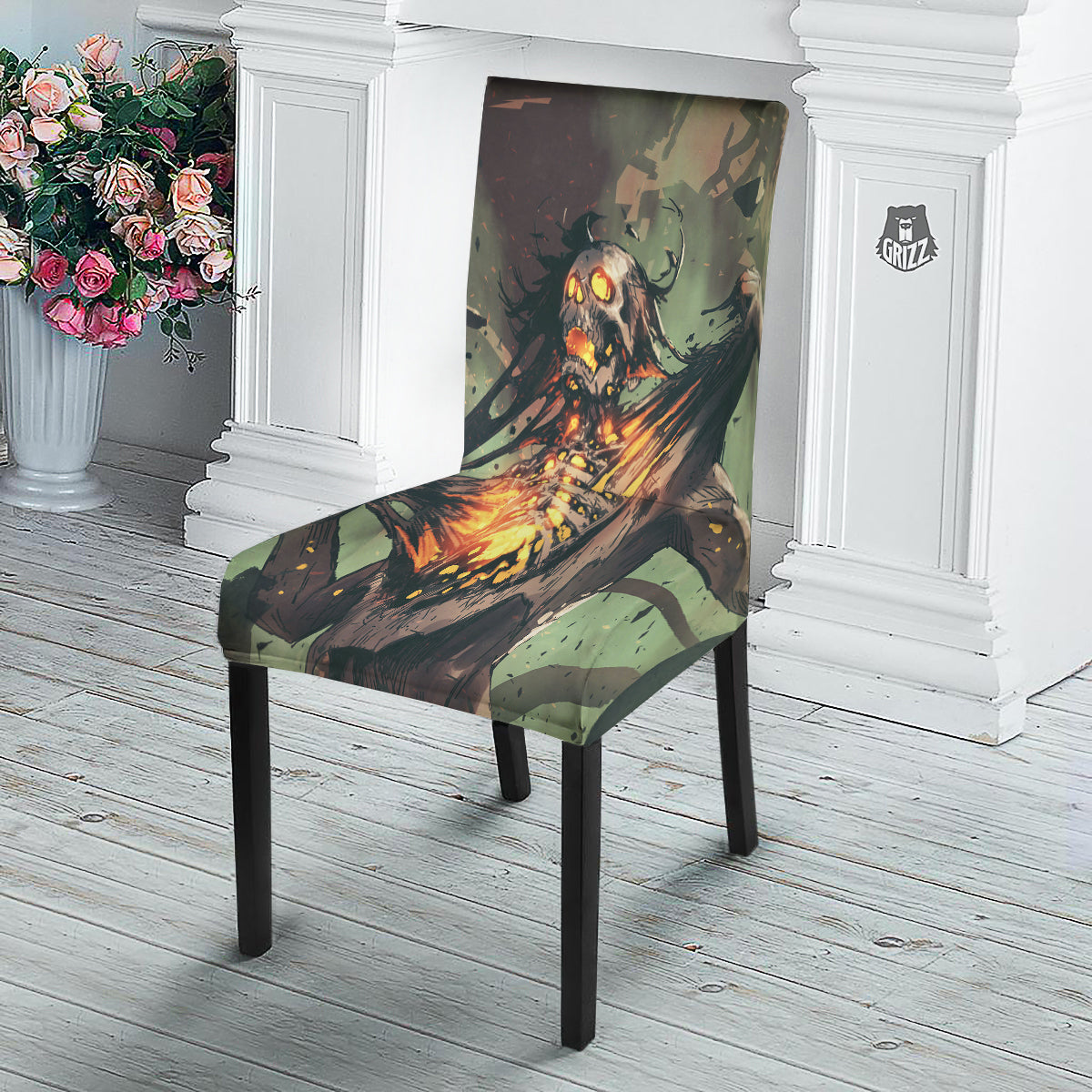 Ghost Skeleton Print Dining Chair Slipcover-grizzshop