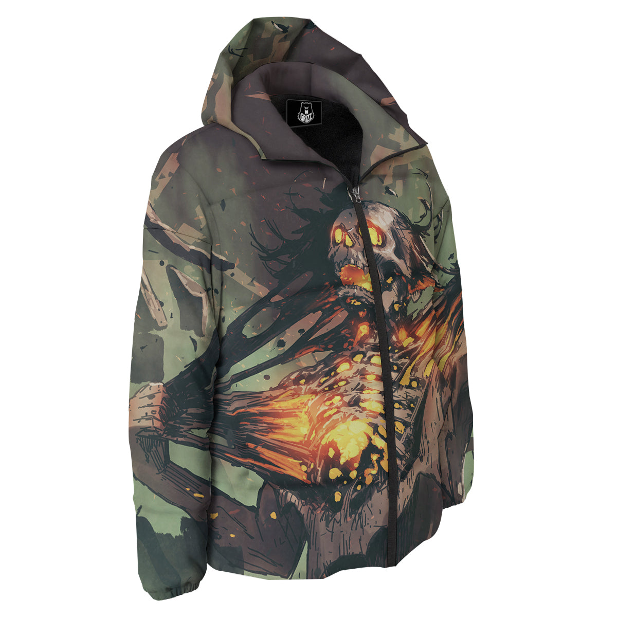 Ghost Skeleton Print Down Jacket-grizzshop