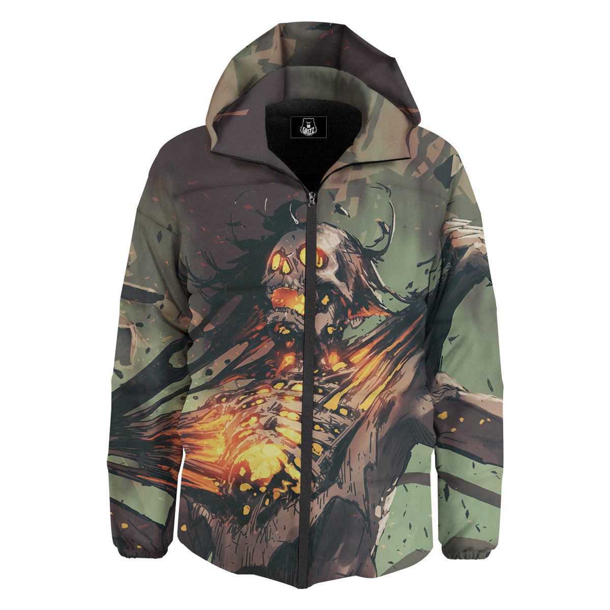 Ghost Skeleton Print Down Jacket-grizzshop