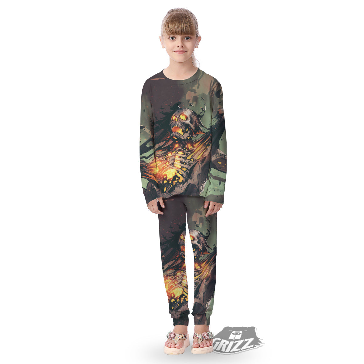 Ghost Skeleton Print Kid's Pajamas-grizzshop