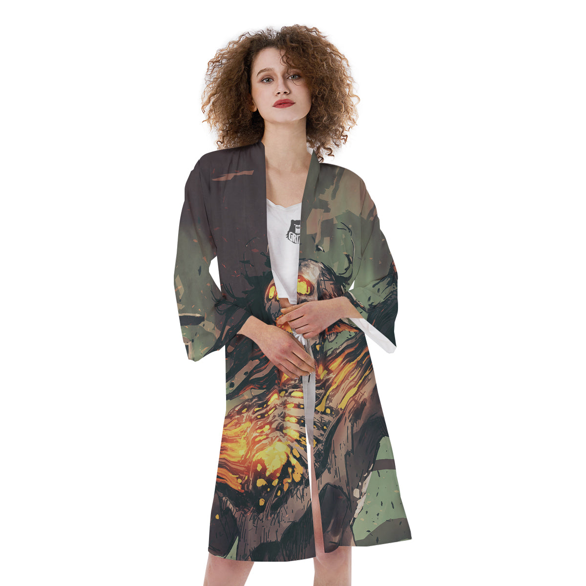 Ghost Skeleton Print Kimono-grizzshop