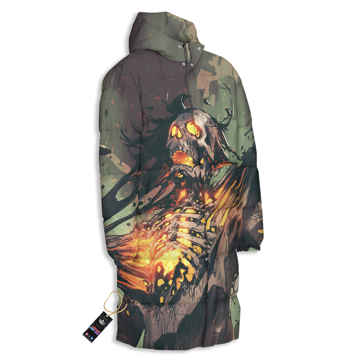 Ghost Skeleton Print Long Down Jacket-grizzshop