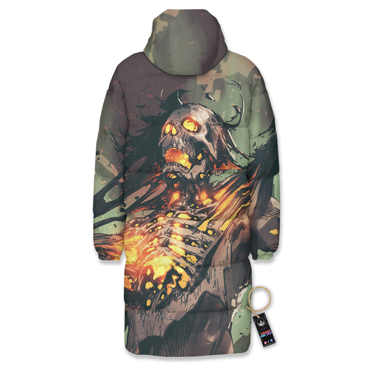 Ghost Skeleton Print Long Down Jacket-grizzshop