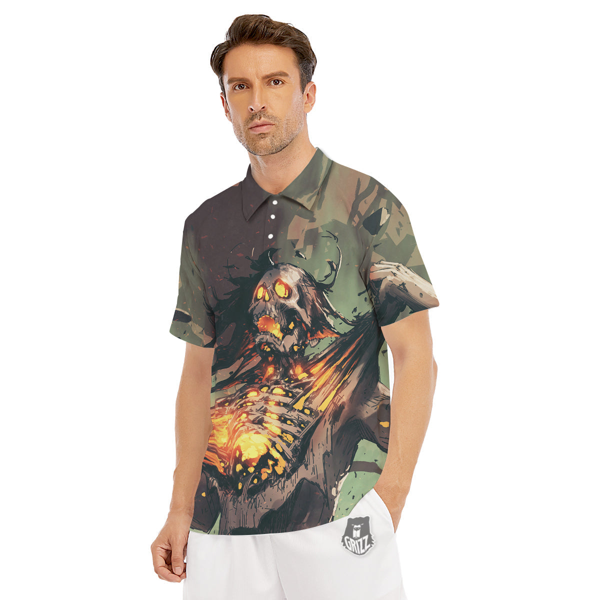 Ghost Skeleton Print Men's Golf Shirts-grizzshop