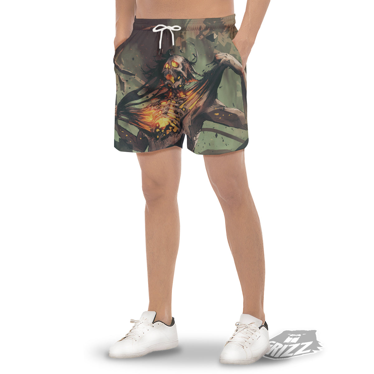 Ghost Skeleton Print Men's Gym Shorts-grizzshop