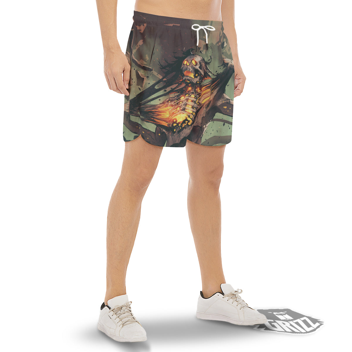 Ghost Skeleton Print Men's Gym Shorts-grizzshop