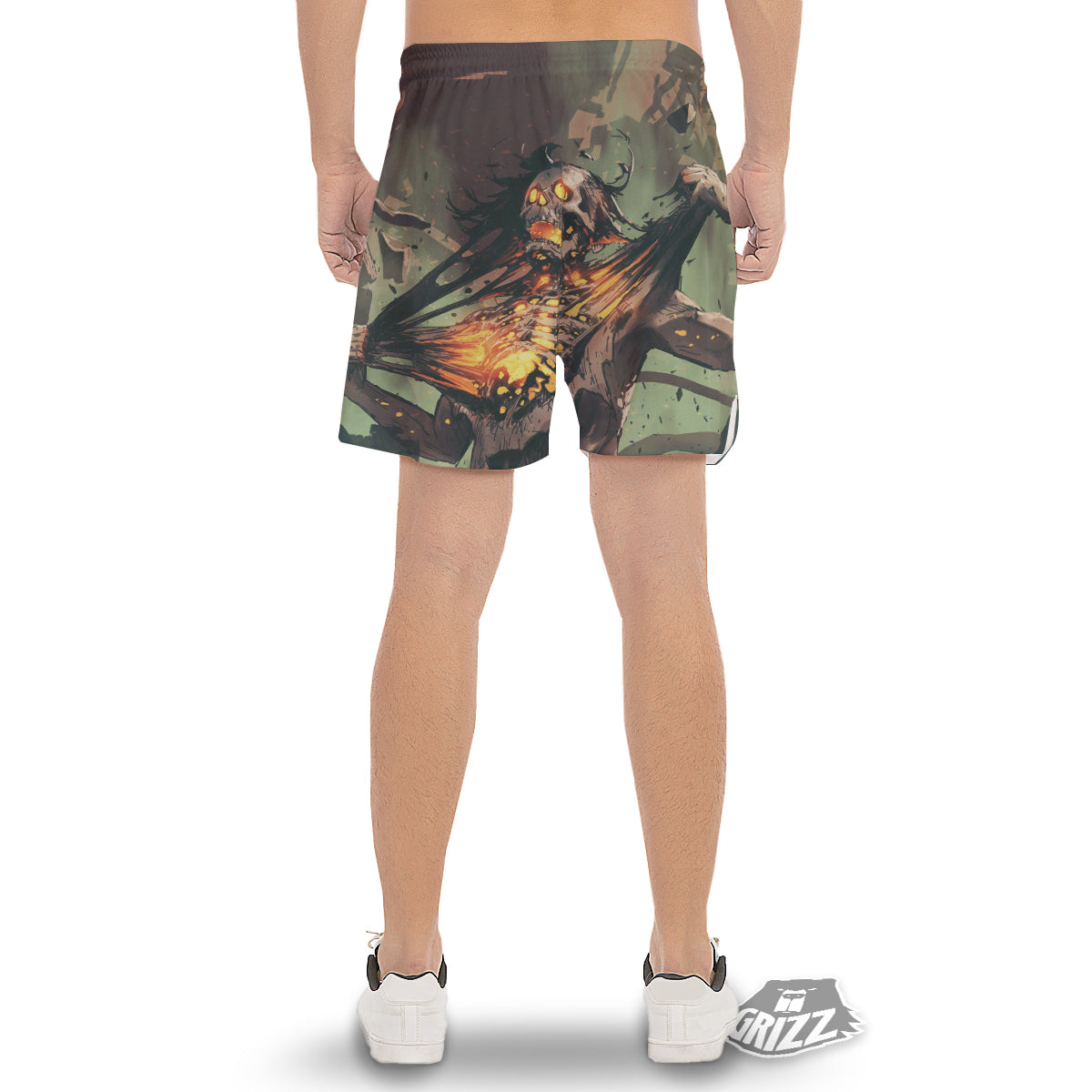 Ghost Skeleton Print Men's Gym Shorts-grizzshop