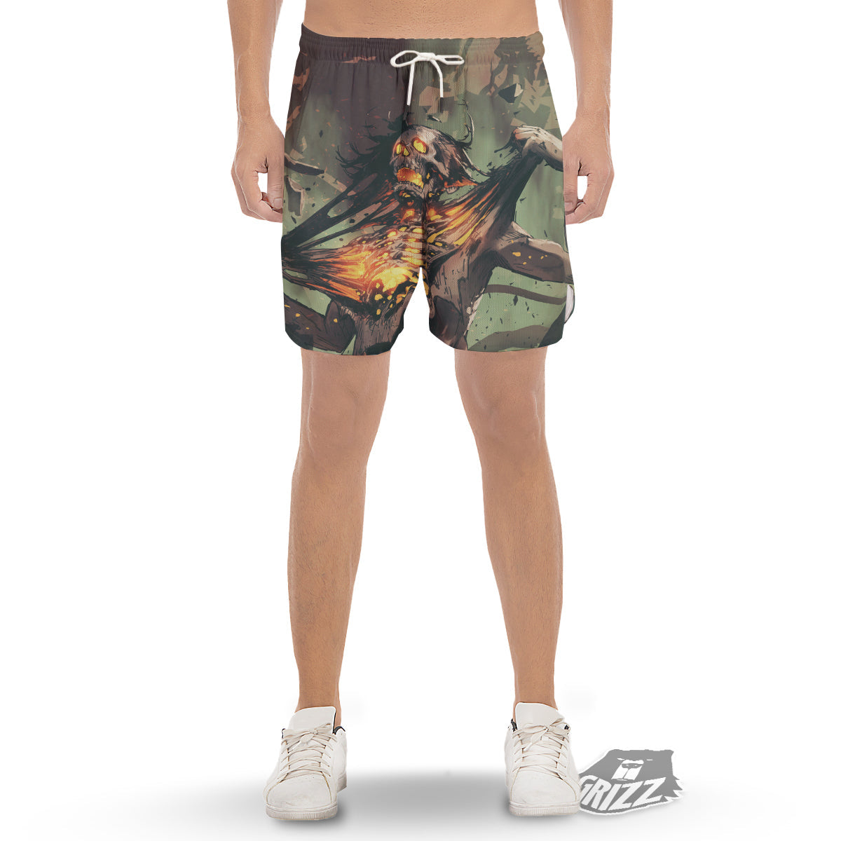 Ghost Skeleton Print Men's Gym Shorts-grizzshop