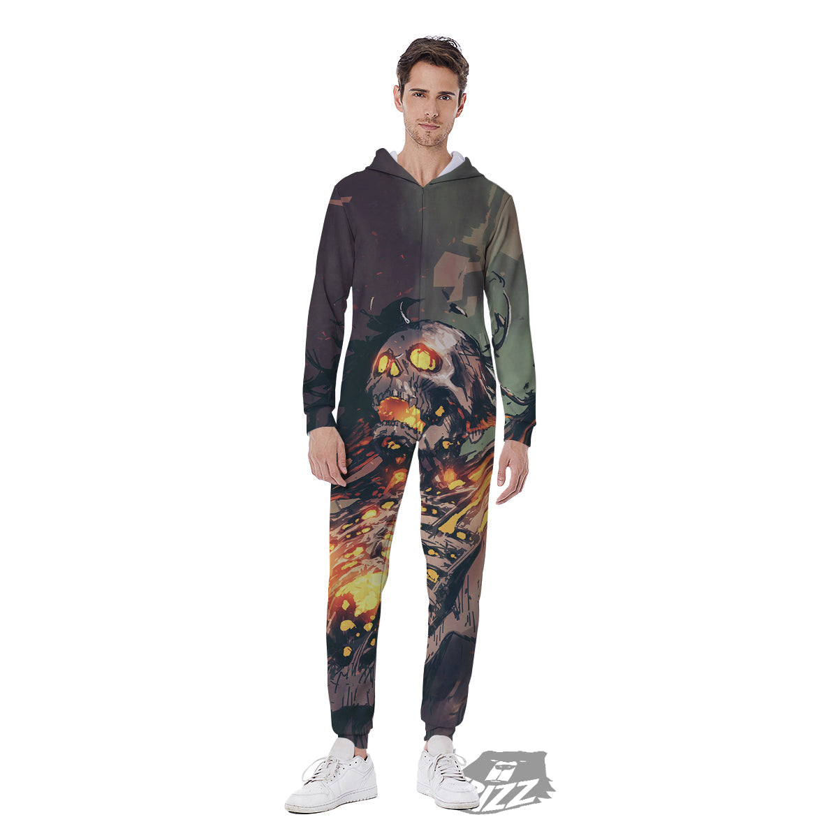 Ghost Skeleton Print Men's Jumpsuit-grizzshop