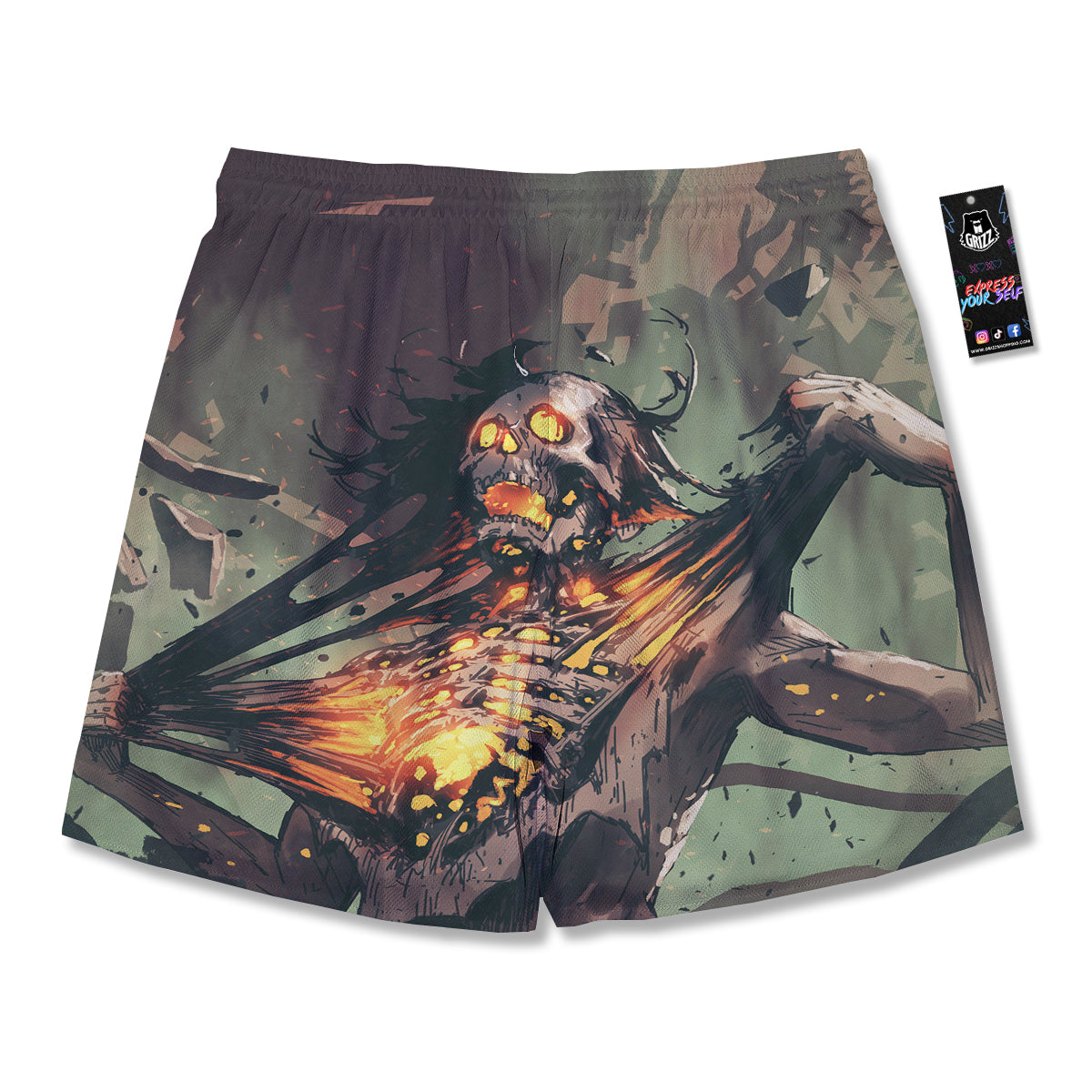 Ghost Skeleton Print Men's Running Shorts-grizzshop