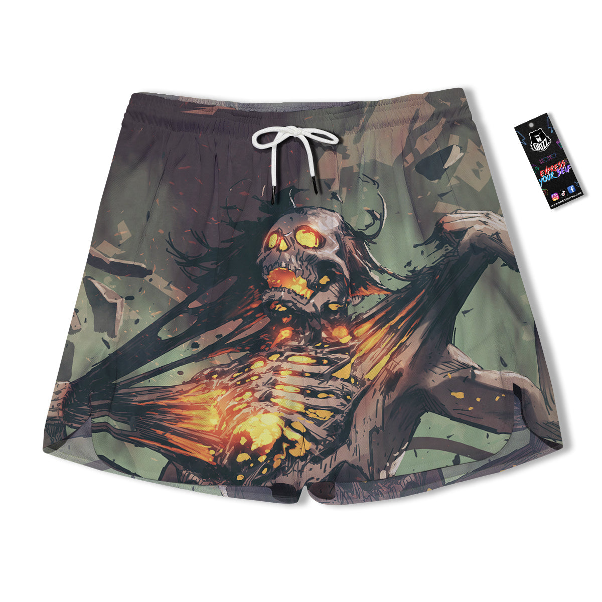 Ghost Skeleton Print Men's Running Shorts-grizzshop
