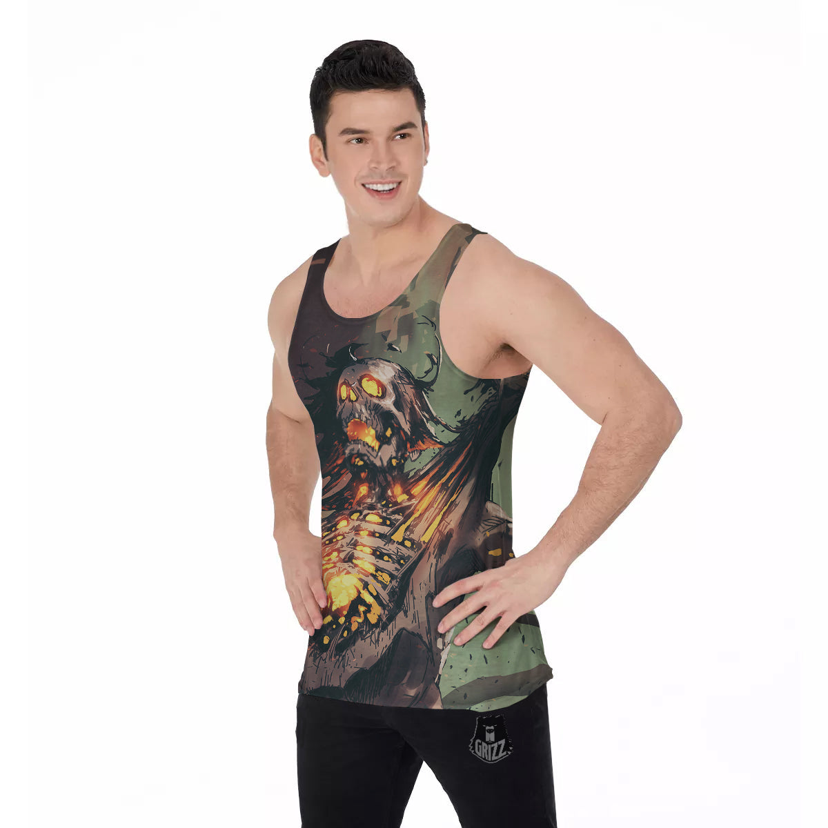 Ghost Skeleton Print Men's Tank Top-grizzshop