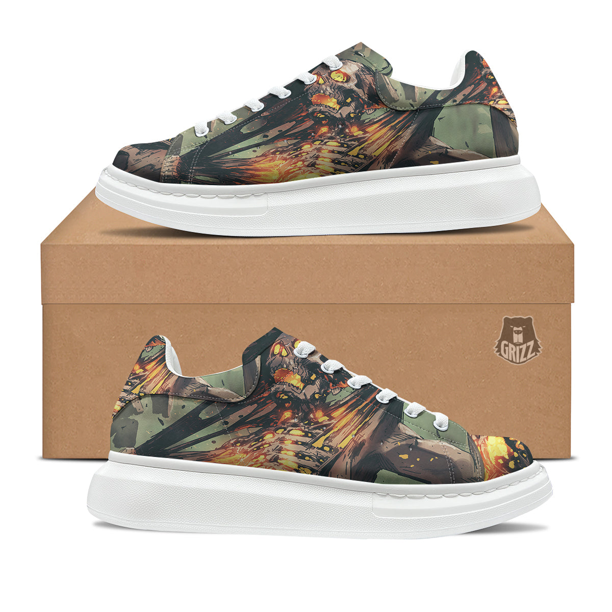 Ghost Skeleton Print Platform Shoes-grizzshop