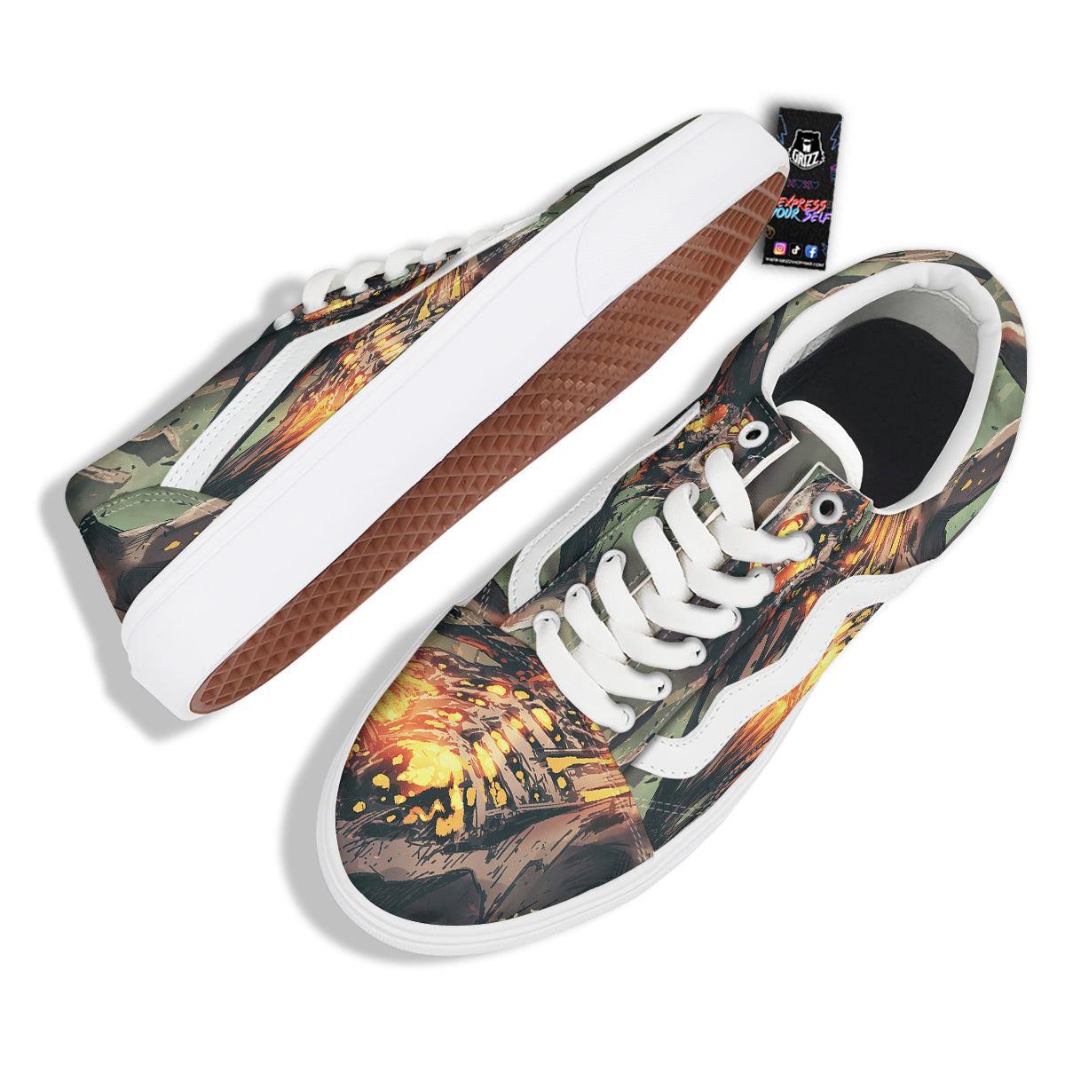 Ghost Skeleton Print Skate Shoes-grizzshop
