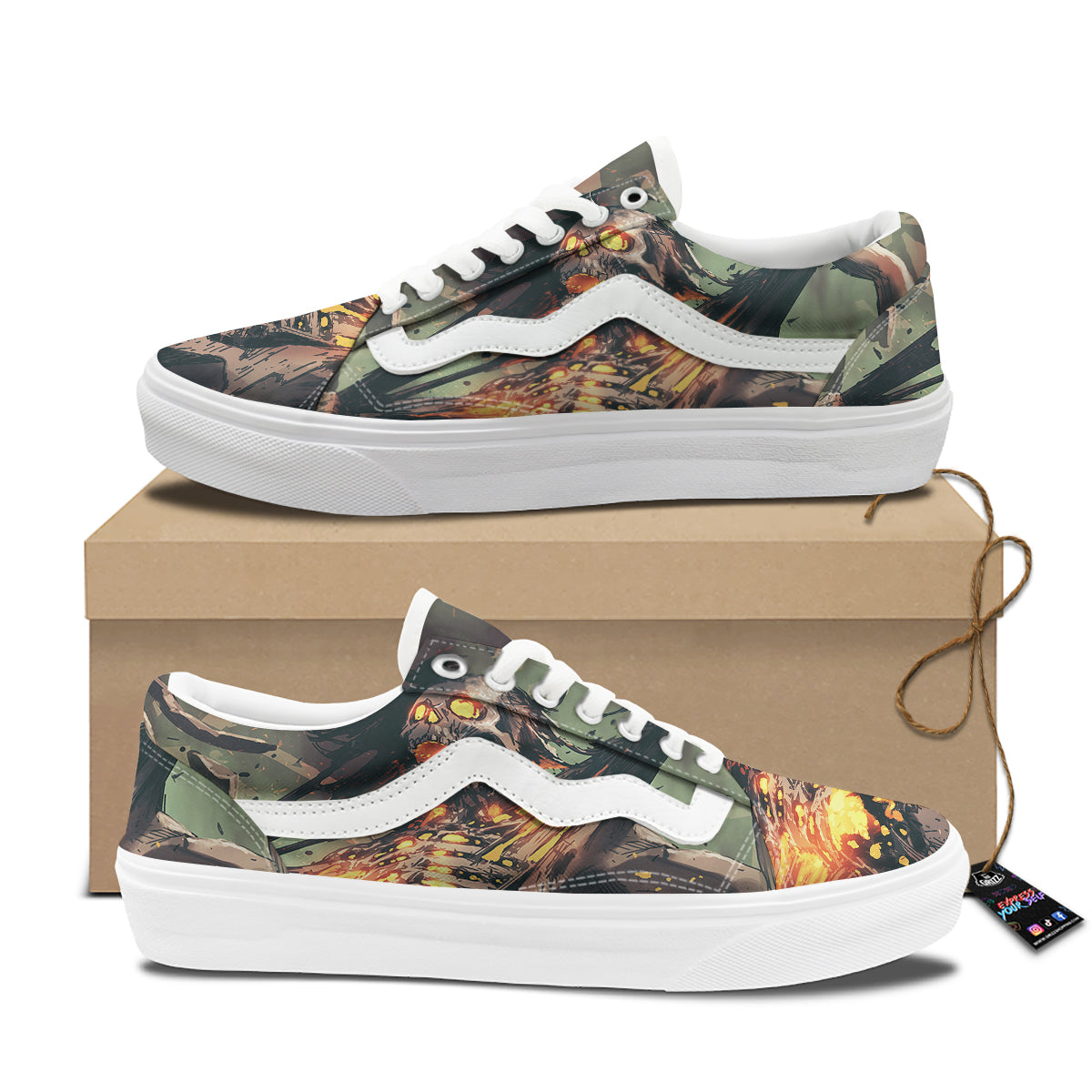 Ghost Skeleton Print Skate Shoes-grizzshop