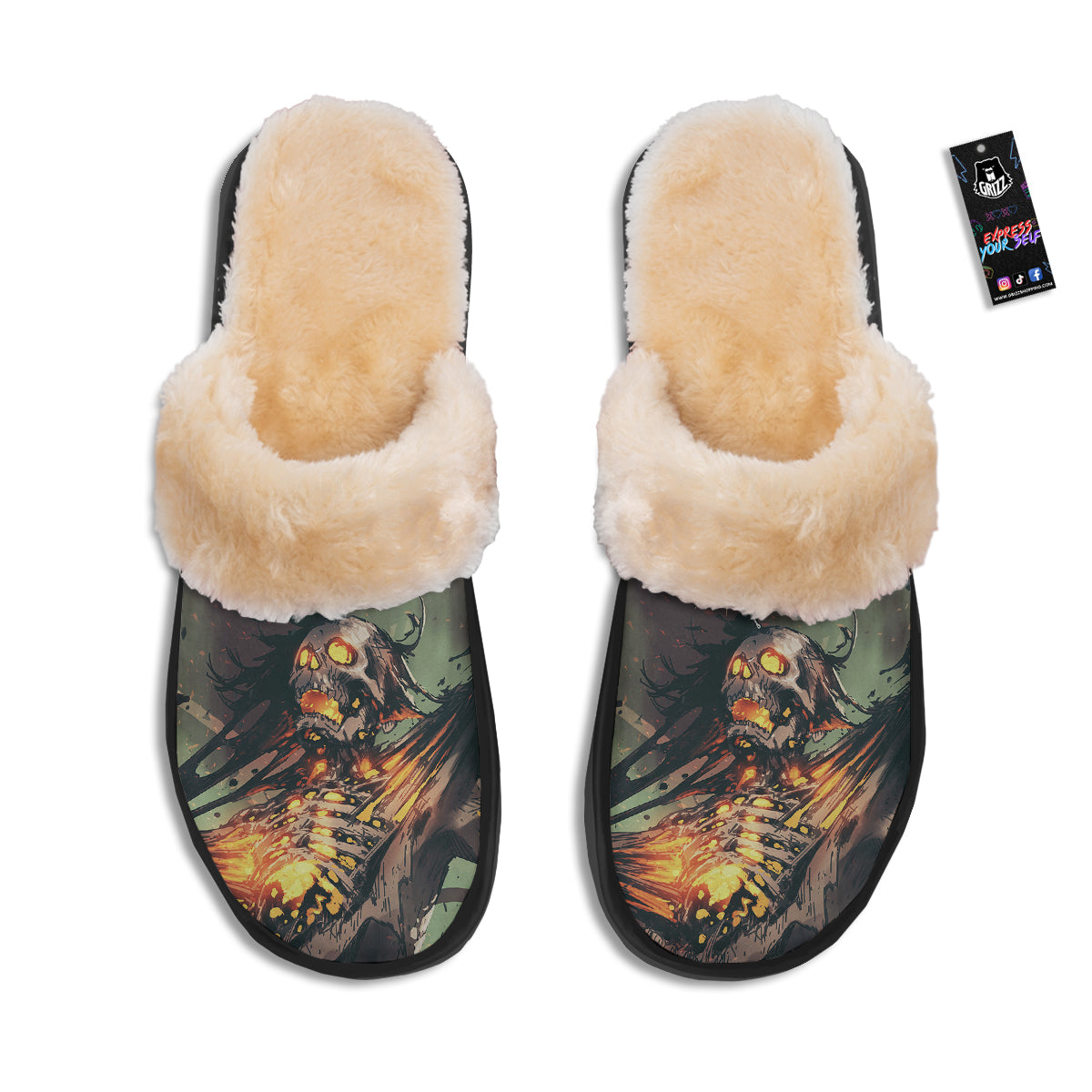 Ghost Skeleton Print Slippers-grizzshop
